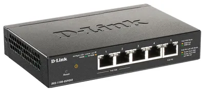 Коммутатор D-Link DGS-1100-05PDV2/A1A, L2, 5×1GbE, 2×PoE, бюджет 18 Вт