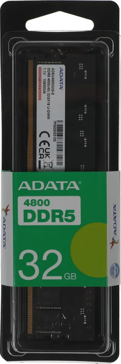 Модуль памяти ADATA 32GB DDR5 4800 UDIMM AD5U480032G-S, CL40, 1.1V AD5U480032G-S Non-ECC, CL40, 1.1V, RTL