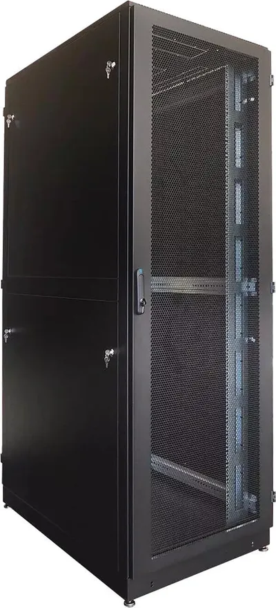 Шкаф серверный ЦМО (ШТК-М-42.8.12-48АА-9005) напольный 42U 800x1200мм пер.дв.перфор. задн.дв.перфор.2-хст. направл.под закл.гайки 1200кг черный 1055мм 176кг 180град. 2030мм IP20 металл