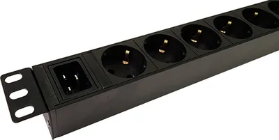 NTSS Блок розеток 19", 9 розеток 1U, алюминий, 1ф16А, 3.7кВт, Schuko CEE 7/7, вх. 60320 C20 NTSS-PDU-DA2035