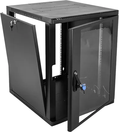 Шкаф настенный ЦМО ШРН-15.500-9005, 15U, 600×500 мм, стекло, сварной, чёрный