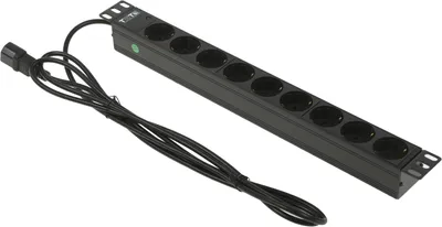 Блок розеток LANMASTER TWT-PDU19-10A9P4-3.0, 19", 9×Schuko, 10A, C14, 3м, 1U