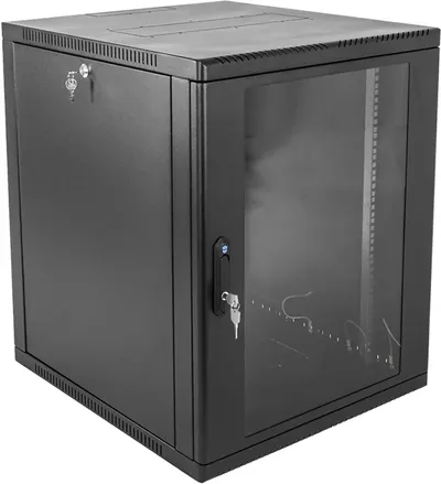 Шкаф ЦМО ШРН-12.350-9005, настенный, 12U, 600х359 мм, стеклодверь, черный