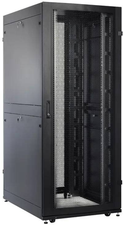 Шкаф серверный ЦМО (ШТК-СП-42.8.10-44АА-9005) напольный 42U 800x990мм пер.дв.перфор. 2 бок.пан. задн.дв.перфор. направл.под закл.гайки 1350кг черный 690мм 152кг 180град. 1950мм