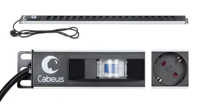 PDU Cabeus PDU-16-20S-B, 20 розеток Schuko, 16A, вертикальный, 2м