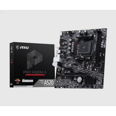 Материнская плата MICROSTAR MSI PRO A520M-S, micro-ATX, Socket AM4, AMD A520, 2×DDR4