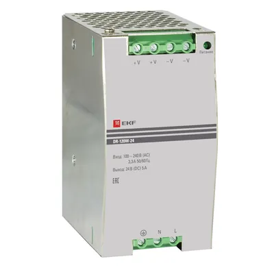 Блок питания EKF DR-120W-24, 24В DC, 5А, 120Вт, DIN-рейка