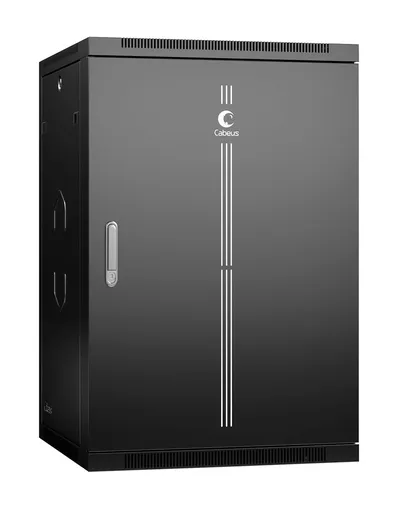 Шкаф телекоммуникационный настенный Cabeus SH-05F-22U60/60m-R-BK, 22U, 600×600 мм, металлическая дверь, чёрный