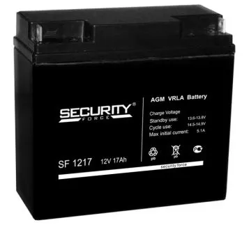 Аккумуляторная батарея Delta (Security Force SF) SF 1217 12В/17Ач, клемма Болт + гайка Ø 5,5 мм (181х77х167мм (167мм); к