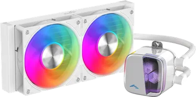 Водяное охлаждение для процессора/ Water Cooling System SAMA L70 240WH (290W, 240mm, White, ARGB/ Fans: 2x120mm, 72.3CFM, 28dBA, 2200RPM/ Pump height 66mm, 3000RPM, Rad thickness 27mm/ S: 1851, 1700, 1200, 115X, AM5, AM4)