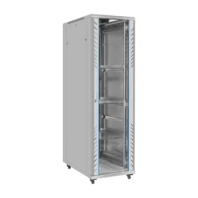 Шкаф телекоммуникационный 19" напольный 42U ExeGate EC-FS-42U.600.1000.G.V.GREY (19”, 42U, 600x1000x2054mm (ШхГхВ), передняя дверь закаленное стекло, задняя перфорированная дверь, съемные боковые панели, пыле- и влагозащита IP20, встроенный вентиляционный модуль, 1 полка в комплекте, светло-серый RAL 7035, 3 коробки) <EX300280RUS>