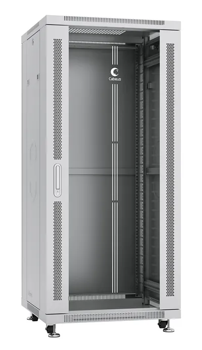 Cabeus SH-05C-27U60/100 Шкаф монтажный телекоммуникационный 19" напольный для распределительного и серверного оборудования 27U 600x1000x1388mm (ШхГхВ) передняя стеклянная и задняя сплошная металлическая двери, ручка с замком, цвет серый (RAL 7035)