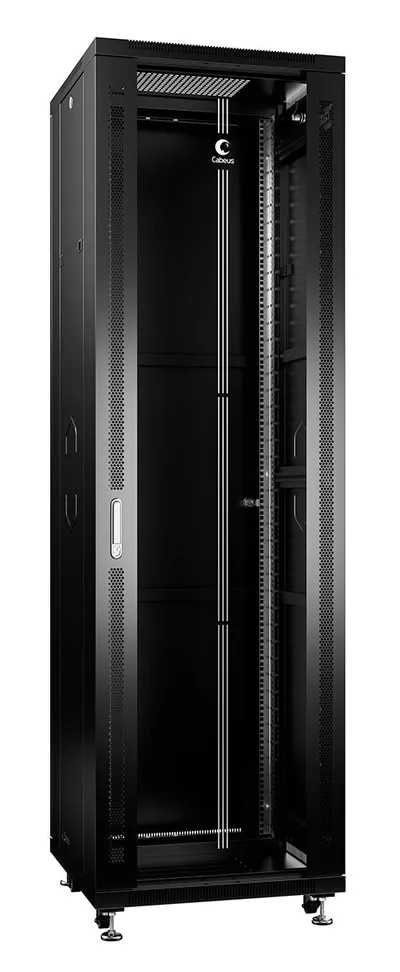 Шкаф монтажный Cabeus SH-05C-42U60/100-BK, напольный, 42U, 600×1000мм, двери стекло/металл, черный