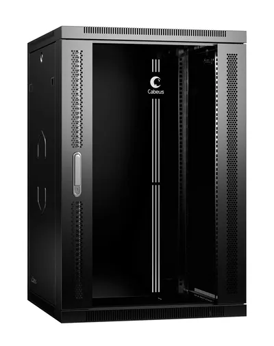 Шкаф настенный Cabeus SH-05F-18U60/35-R-BK, 18U, 600×350мм, стеклянная дверь, черный