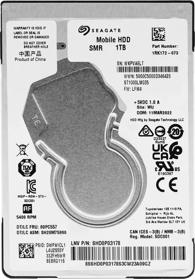 Накопитель Seagate ST1000LM035, 1TB, SATA III, 5400rpm, 128MB, 2.5"
