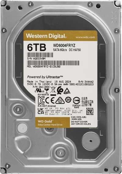 HDD WD WD6004FRYZ, Gold, 6 ТБ, 3.5", SATA, 7200rpm