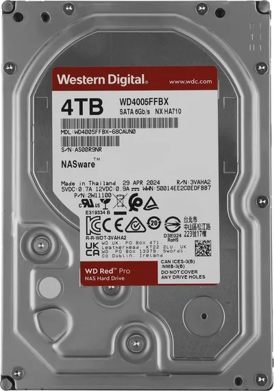HDD WD Red Pro WD4005FFBX, 4ТБ, 3.5", SATA, 7200rpm