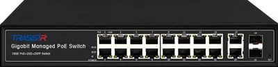 Коммутатор TRASSIR TR-NS24202S-300-16PoE v2 (D), L2+, 16×PoE, 2×SFP