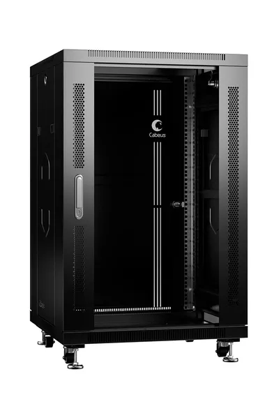Шкаф телекоммуникационный Cabeus SH-05C-18U60/80-BK, напольный, 18U, 600×800, стекл. дверь, черный
