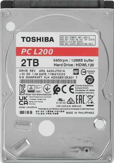 Жесткий диск Toshiba HDWL120UZSVA, 2TB, SATA III, 2.5", 5400rpm