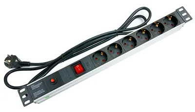 Блок PDU Cabeus PDU-6P-F-2EU, 19", 6 розеток, 16А, горизонтальный