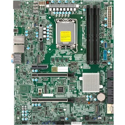 Системная плата/ MB Supermicro X14SAE ATX, W880, LGA1851 Intel Core Ultra 9/7/5 and Core Ultra 7/5 Plus Processors, 4xUDIMM DDR5 ECC/non-ECC, 2xM.2 PCIe 4.0 x4 slots (M-key 2280+M-key 2280/22110), 2 PCI-E 5.0 x16, 1 PCIe 4.0 x4. 1 PCIe 4.0 x8 slimSAS, 8xSATA, 1x1Gb & 1x2.5Gb ehernet