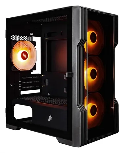 Корпус 1stPlayer T3-G-BK-4F1, mATX, 4×120mm LED, черный
