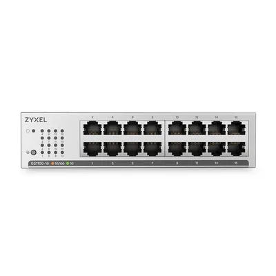 Коммутатор бесшумный/ Web-managed Gigabit Switch Zyxel GS1100-16, 16xRJ-45: 1G, rack 19", fanless