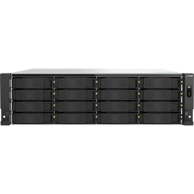 Сетевое хранилище без дисков/ ENTERPRISE QNAP TS-h1677AXU-RP-R7-32G QuTS hero NAS RAID, 16x3.5 "/ 2.5" bays, 2 x M.2 2280 PCIe Gen 5 x2 slots, 2x2.5GbE RJ-45 ports, 2 10 GbE 10GBASE-T, 3U Rackmount, 2 power supplies. 8-core/16-thread AMD Ryzen 7 7000 (up to 5.3 GHz),1x 32GB DDR5 (up to 128 GB 4x32 GB). W/o RAIL