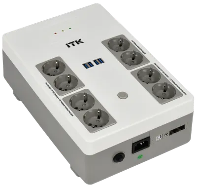 ИБП ITK EST8-600VA-1-001-L, 600ВА/360Вт, 8×Schuko, USB, Tower