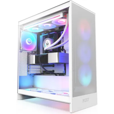 Корпус ПК без блока питания/ Case NZXT H7 Flow RGB, Midi-Tower, TG, 3x120mm RGB, 2xUSB-A 3.2 + 1xUSB-C 3.2, E-ATX, ATX, mATX, mITX White