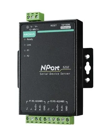 NPort 5232-T 2-портовый асинхронный сервер RS-422/485 в Ethernet с расширенным диапазоном температур MOXA