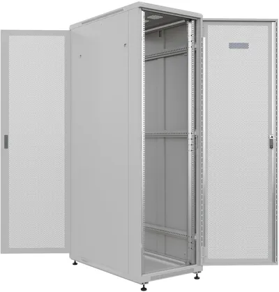 NTSS Шкаф напольный универсальный серверный NTSS R 42U 600х1000мм, 4 профиля 19, двери перфорированная и перфорированная, боковые стенки съемные, регулируемые опоры, разобранный, серый RAL 7035 NTSS-R