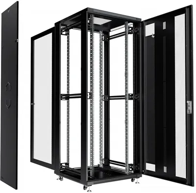 Cabeus ND-05C-42U80/100-BK Шкаф монтажный телекоммуникационный 19" напольный для распределительного и серверного оборудования 42U 800x1000x2055mm (ШхГхВ) передняя и задняя перфорированные двери, ручка с замком, цвет черный (RAL 9004)