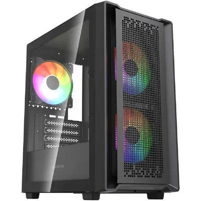 Корпус Powercase CMMSM04B-A3, mATX, TG, 3×120мм ARGB, чёрный