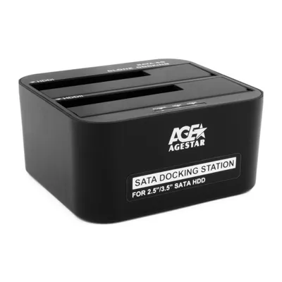 Докстанция 2x2.5"/3.5" SATA HDD/SSD AgeStar 3UBT6-6G, USB 3.0, пластик, черный, UASP, Clone, USB 3.0