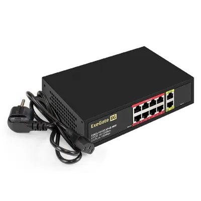 Коммутатор ExeGate EX299021RUS, 10×10/100Base-TX, 8×PoE 96W