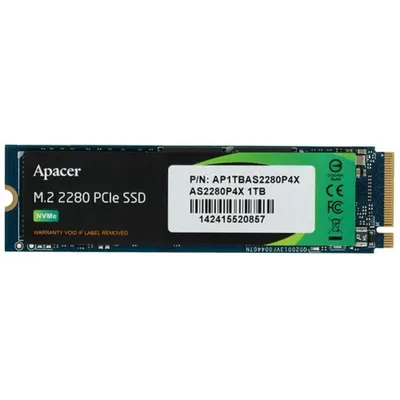 Твердотельный накопитель Apacer SSD AS2280P4X 1TB M.2 2280 PCIe Gen3x4, R2100/W1700 Mb/s, 3D NAND, MTBF 1.8M, NVMe, 350TBW, Retail, 3 years (AP1TBAS2280P4X-1)