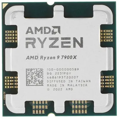100-000000589 - Процессор AMD Ryzen 9 7900X 4,7Гц (5,6ГГц Turbo) Zen4 12-ядер 24-потоков, 12MB L2, 64MB L3, 170W-230W, AM5, OEM, 100-000000589