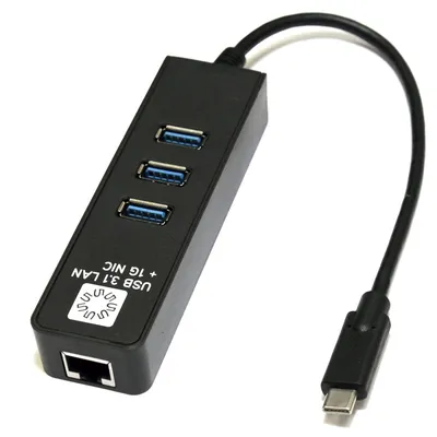 Адаптер USB-C→RJ-45+3×USB3.0 5bites UA3C-45-10BK, 1 Гбит/с