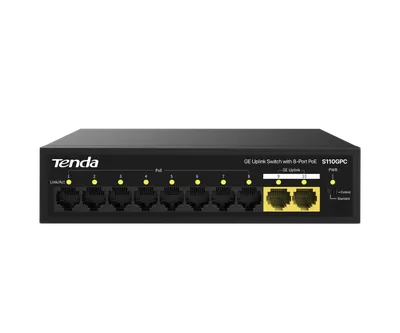 Коммутатор Tenda S110GPC, PoE, 8×100M, 2×1GbE, PoE 80W, неуправляемый