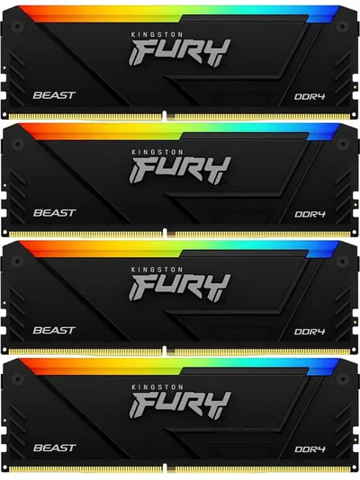Память Kingston KF432C16BB2AK4/32, DDR4, 4×8ГБ, 3200МГц, Fury Beast RGB