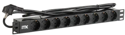 Блок PDU ITK PH22-9D1, 9x Schuko, 16 А, 1U, черный