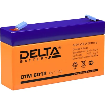 Аккумулятор Delta DTM 6012, 6В, 1.2Ач, AGM