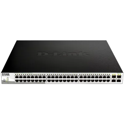 Коммутатор D-Link DGS-1210-52MPP/E2A, L2, 48×1GbE PoE, 4×SFP, 370Вт, 1U
