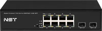 Коммутатор NST NS-SW-8G2G-P, 8×1GbE PoE+, 2×SFP, 150W PoE, L2