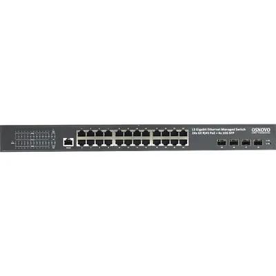 Коммутатор OSNOVO SW-24G4X-1L, 24×1GbE PoE, 4×10G SFP+, L3, 400 Вт