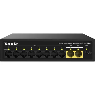 Коммутатор Tenda S110PC, 10×100 Мбит/с, 8×PoE до 30 Вт