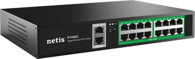 Коммутатор NETIS P116GC, 16×1GbE PoE+ (240W), 2×Uplink, неуправляемый