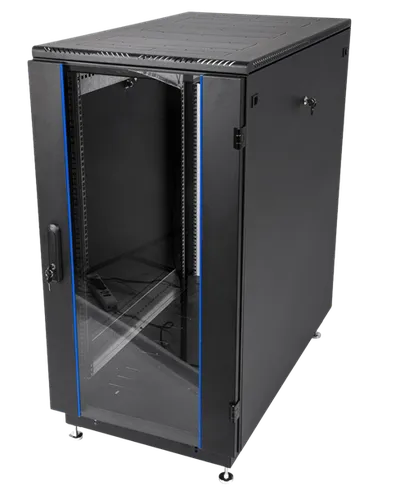 Шкаф коммутационный ЦМО (ШТК-М-24.6.6-1ААА-9005) напольный 24U 600x600мм пер.дв.стекл 2 бок.пан. 700кг черный